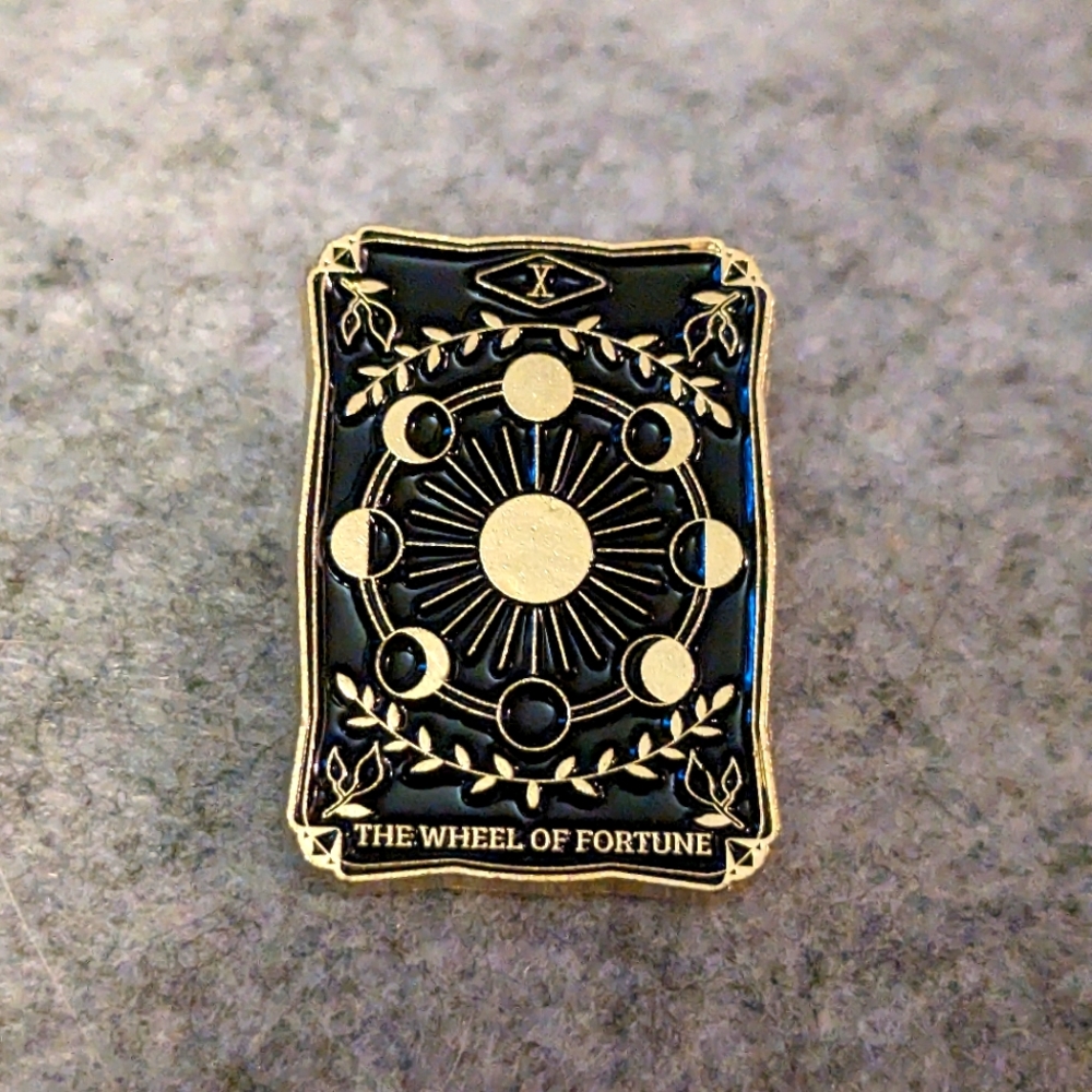 Tarot Card Pin - Wheel of Fortune - Black & Gold Cosmic Major Arcana 10 X